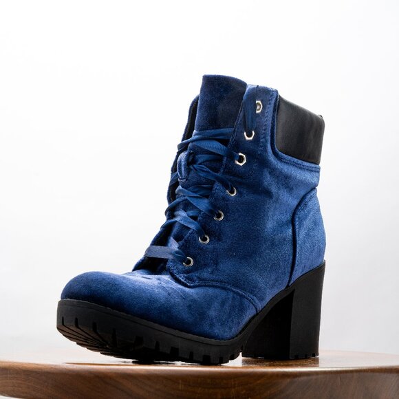 SM New York Faux Suede Blue Velvet Lace-Up Boots Womens Size 7 - Picture 1 of 8